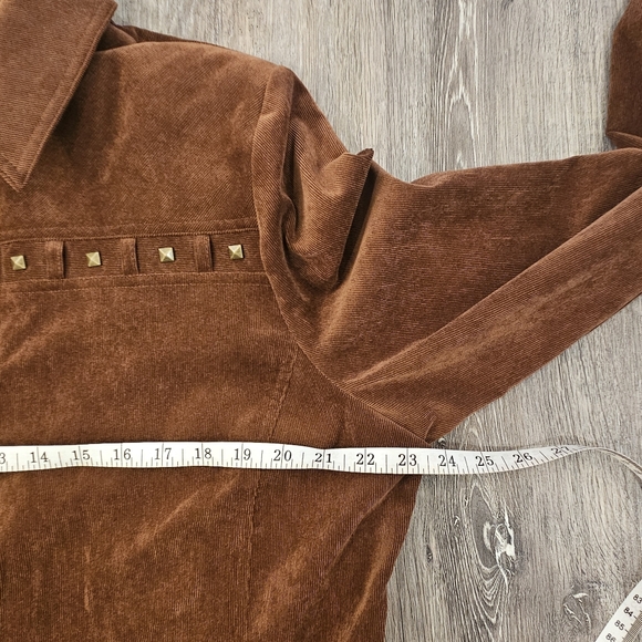 TANJAY Western Brown Corduroy Snap Button Shirt with Detail size L - Picture 9 of 13